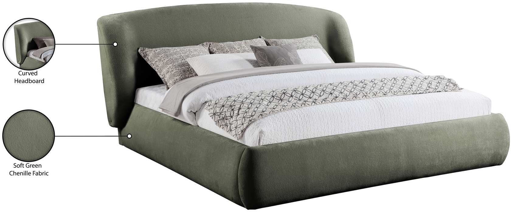 Meridian Furniture - Sandro Green Chenille Fabric Upholstered King Bed - SandroGreen-K - GreatFurnitureDeal