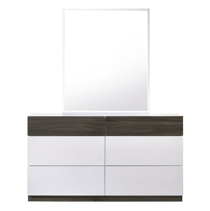 J&M Furniture - The Sanremo B Walnut and White Lacquer Drawer Dresser and Mirror - 18023-DR+M-WALNUT-WHITE - GreatFurnitureDeal