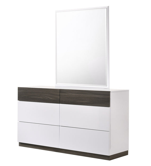 J&M Furniture - The Sanremo B Walnut and White Lacquer Drawer Dresser and Mirror - 18023-DR+M-WALNUT-WHITE - GreatFurnitureDeal