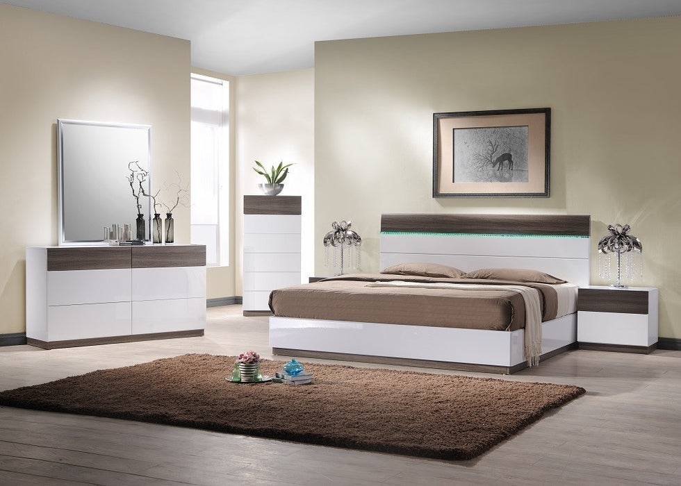 J&M Furniture - The Sanremo B Walnut and White Lacquer Queen Bed - 18023-EK-WALNUT-WHITE - GreatFurnitureDeal