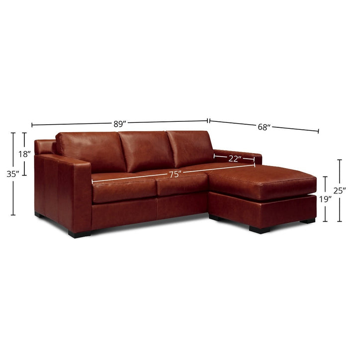 GFD Leather - Santiago Top Grain Leather Modular Sectional w/ Chaise, Russet Red-Brown - GTRX1-5A