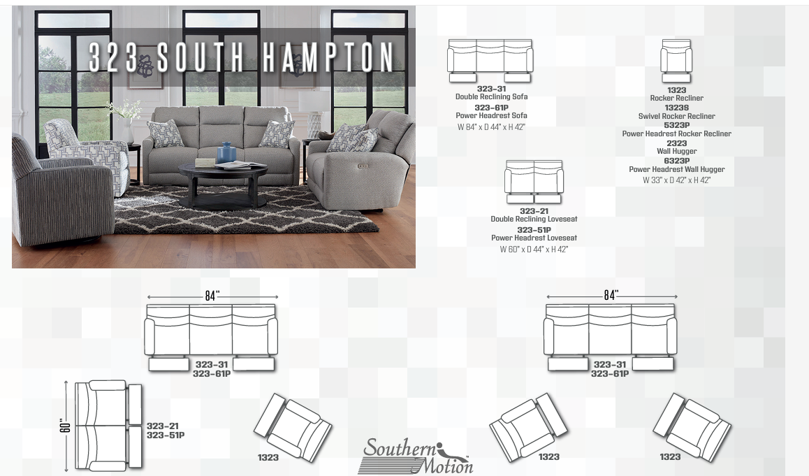 Southern Motion - South Hampton 2 Piece Power Headrest Sofa Set - 323-61P-323-51P
