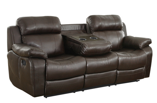 Homelegance - Marille Dark Brown Double Reclining Sofa W- Cntr Drop-Down Cup-Hldr - 9724BRW-3 - GreatFurnitureDeal