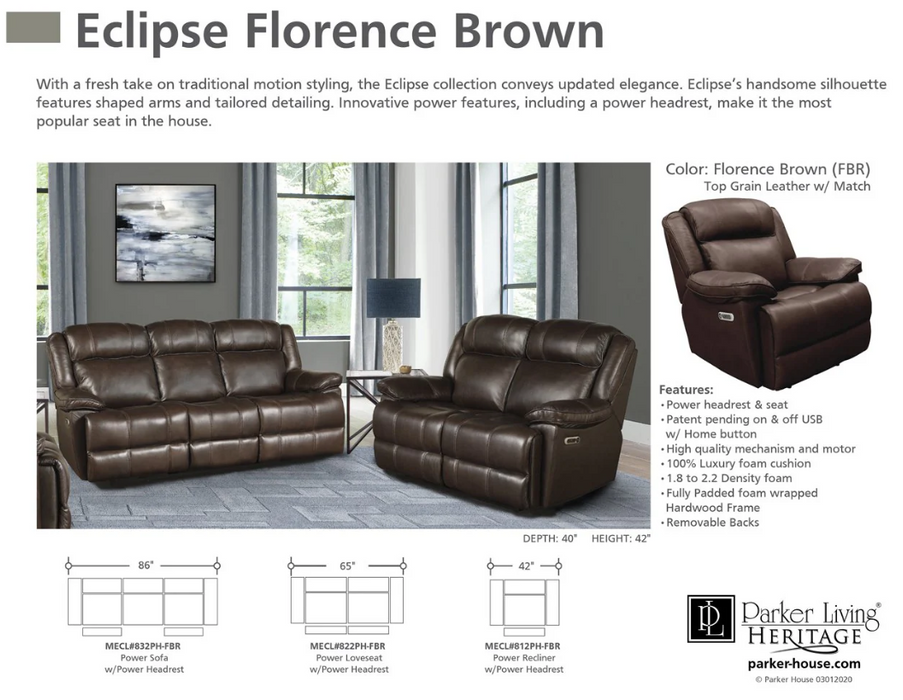 Parker Living - Eclipse 3 Piece Power Reclining Living Room Set in Florence Brown - MECL-321PH-FBR-3SET - GreatFurnitureDeal