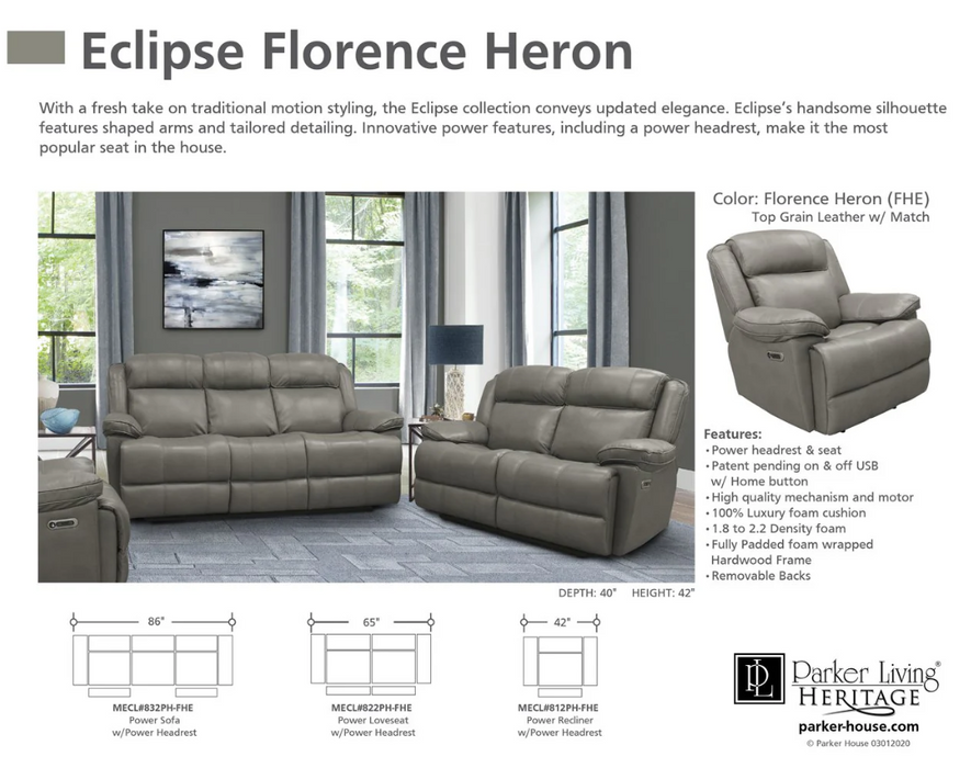 Parker Living - Eclipse Power Sofa in Florence Heron - MECL#832PH-FHE - GreatFurnitureDeal