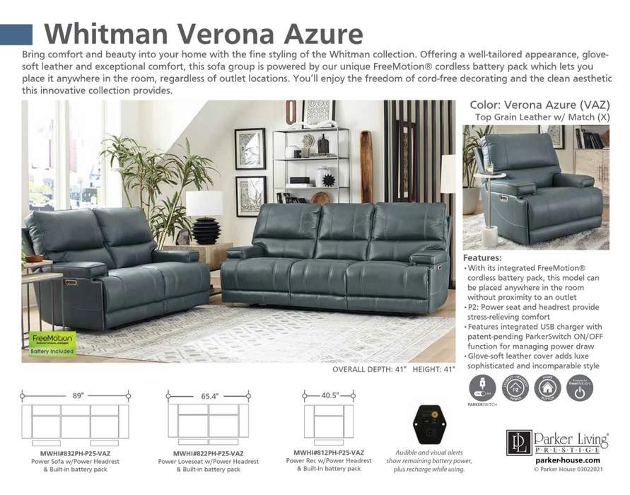 Parker Living - Whitman Power Recliner in Verona Azure (Set of 2) - MWHI#812PH-P25-VAZ - GreatFurnitureDeal