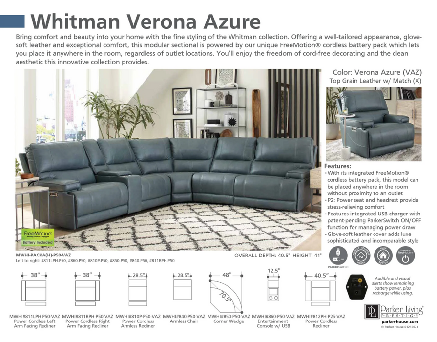 Parker Living - Whitman 6 Piece Power Sectional Sofa in Verona Azure - MWHI-PACKA(H)-P50-VAZ - GreatFurnitureDeal