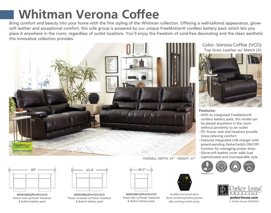 Parker Living - Whitman Power Recliner in Verona Coffee -Set of 2- MWHI#812PH-P25-VCO - GreatFurnitureDeal