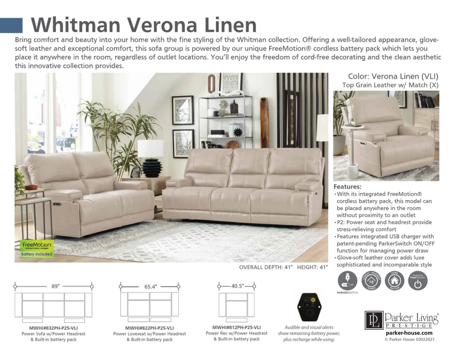 Parker Living - Whitman Freemotion Power Cordless Loveseat in Verona Linen - MWHI#822PH-P25-VLI - GreatFurnitureDeal