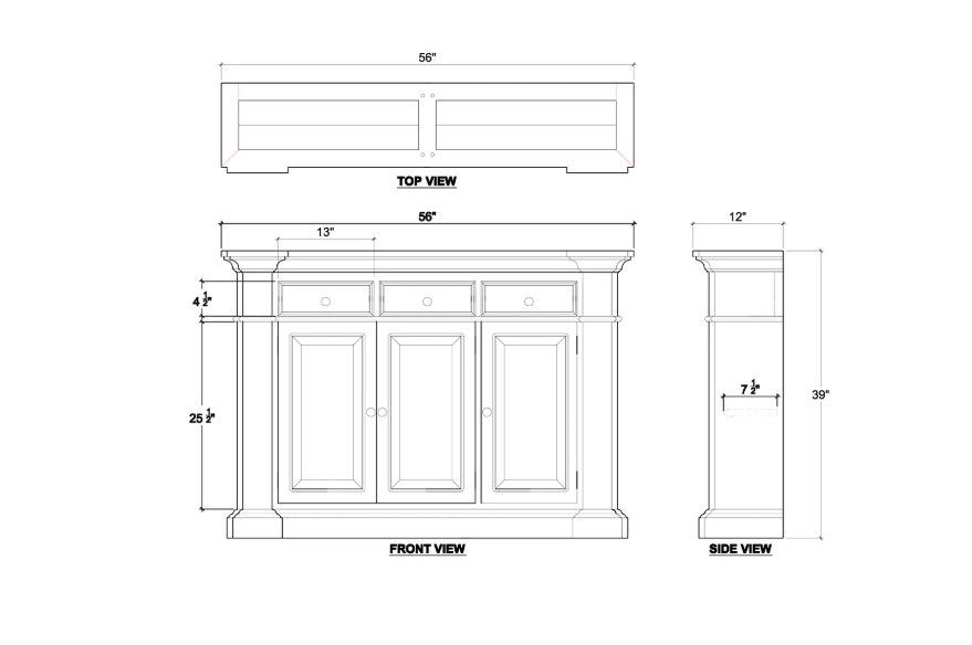 Bramble - Roosevelt 3 Drawer Narrow Sideboard - BR-24504 - GreatFurnitureDeal