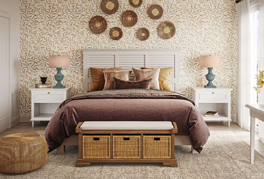 Bramble - Homestead Bench w-Rattan Baskets - BR-23938 - GreatFurnitureDeal