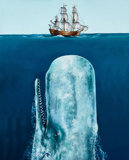 Bramble - Whale and Ship on Canvas 36 x 48 w/o Frame - 28850------ - GreatFurnitureDeal