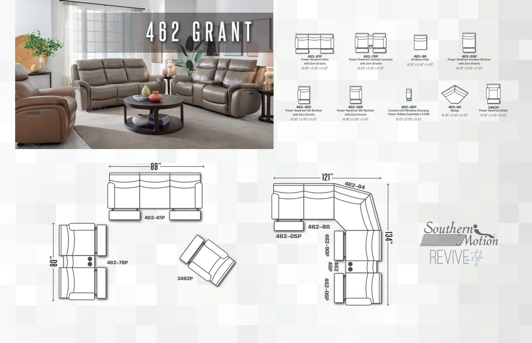 Southern Motion REVIVE - 462 Grant 6 Piece Power Headrest Sectional Sofa with Zero Gravity in Liverpool Cobblestone - 462-05P-46P-90P-84-80-06P - GreatFurnitureDeal