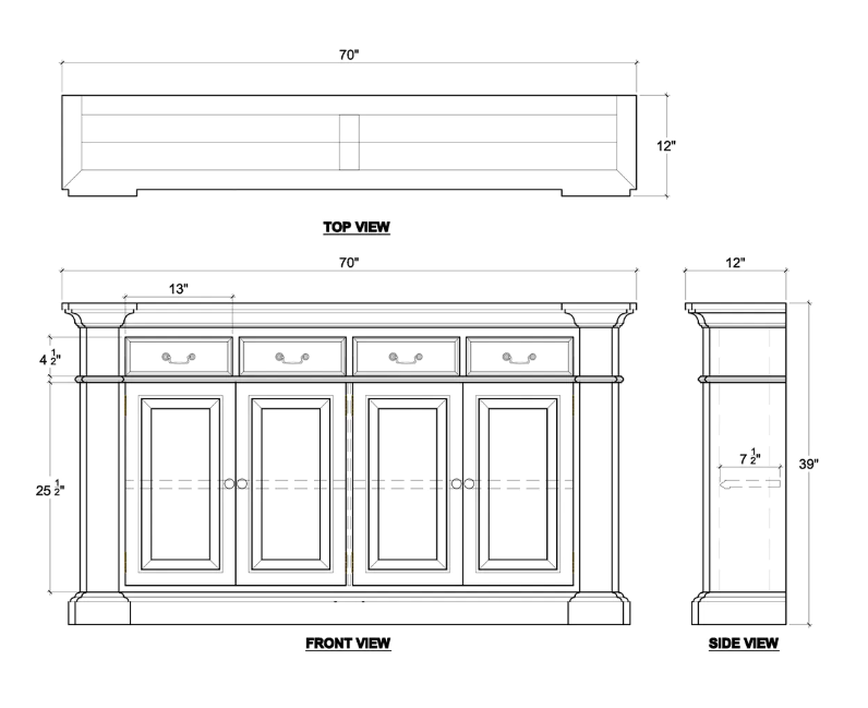 Bramble - Roosevelt 4 Door 4 Drawer Sideboard - BR-26245 - GreatFurnitureDeal