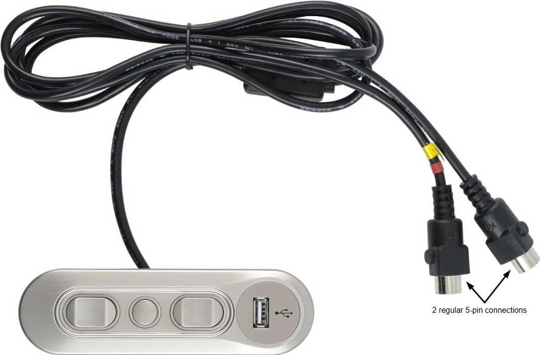 Power Headrest & Power Recline Replacement Button Control with USB - KDH127H-001 w/ two regular 5-pin connections - GreatFurnitureDeal