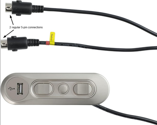 Power Headrest & Power Recline Replacement Button Control with USB - KDH127H-001 w/ two regular 5-pin connections - GreatFurnitureDeal