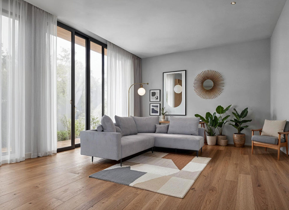 ESF Furniture - Redford Sectional with Moonap Wooden Top in Grey - REDFORD-GREY