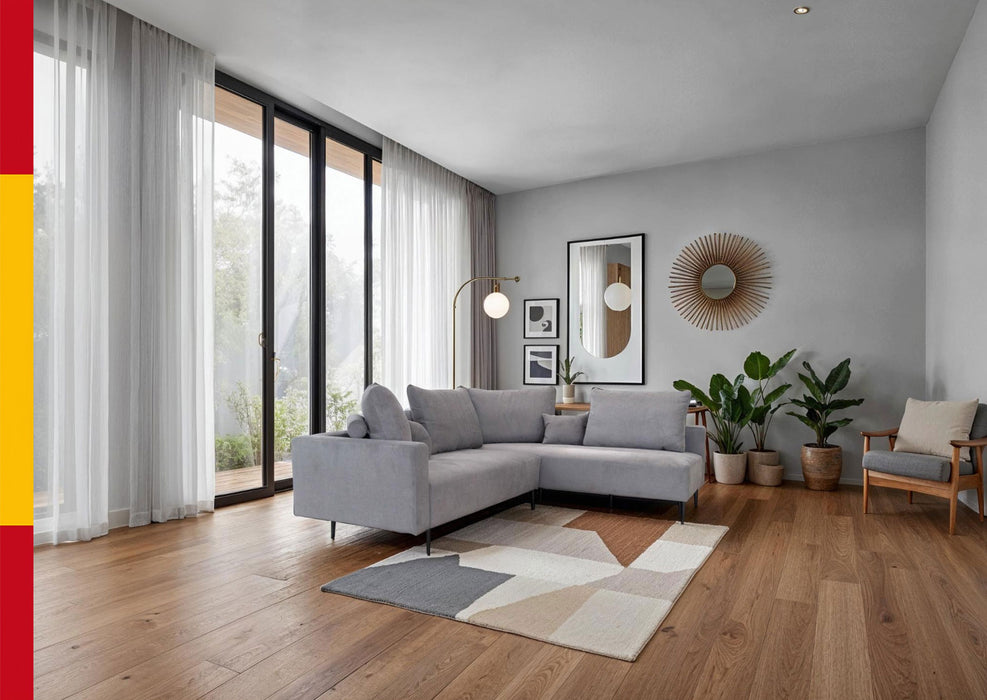 ESF Furniture - Redford Sectional with Moonap Wooden Top in Grey - REDFORD-GREY