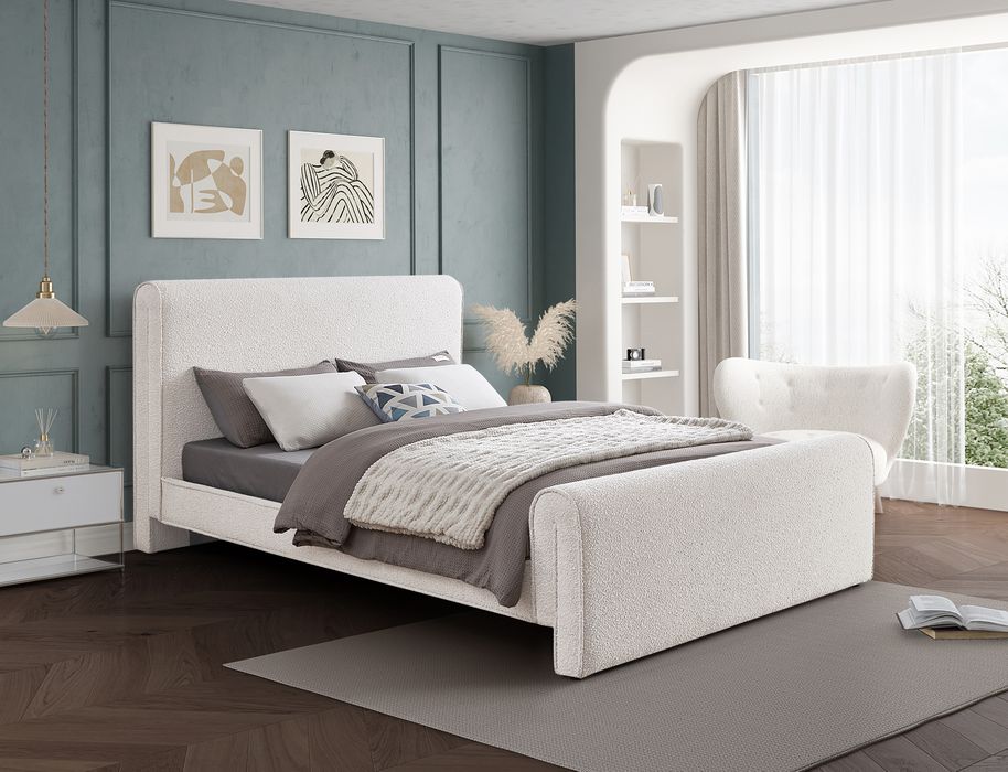 Meridian Furniture - Stylus Cream Boucle Fabric Upholstered King Bed (3 Boxes) - StylusCream-K - GreatFurnitureDeal
