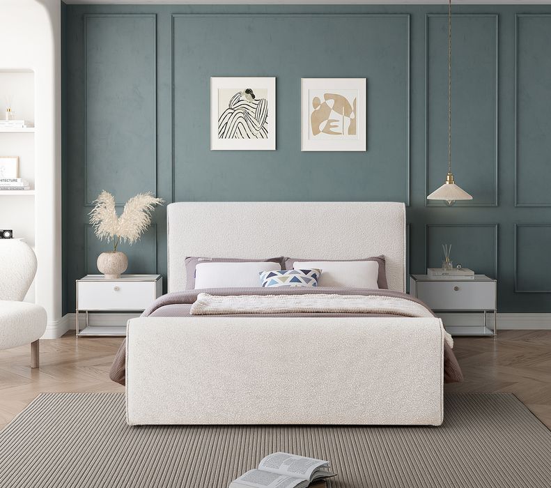 Meridian Furniture - Stylus Cream Boucle Fabric Upholstered King Bed (3 Boxes) - StylusCream-K - GreatFurnitureDeal
