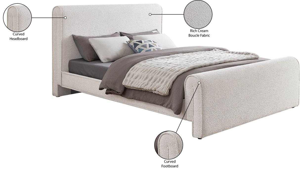 Meridian Furniture - Stylus Cream Boucle Fabric Upholstered King Bed (3 Boxes) - StylusCream-K - GreatFurnitureDeal