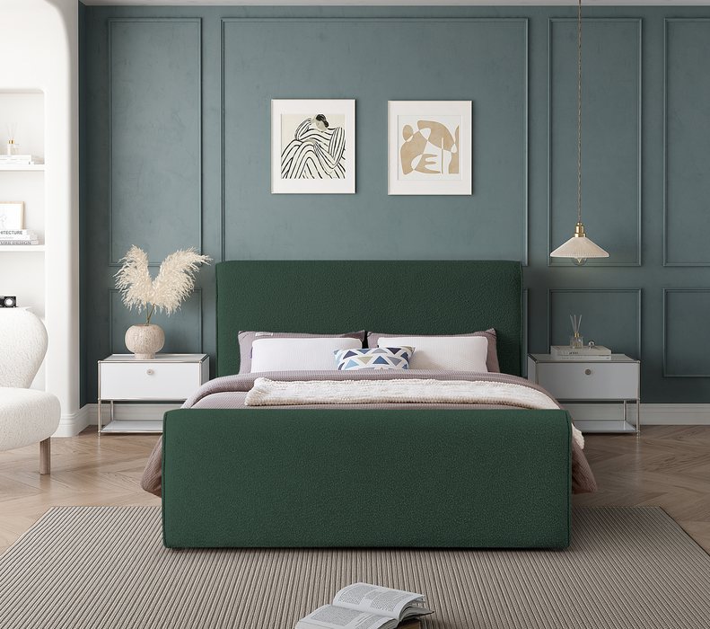Meridian Furniture - Stylus Green Boucle Fabric Upholstered King Bed (3 Boxes) - StylusGreen-K - GreatFurnitureDeal