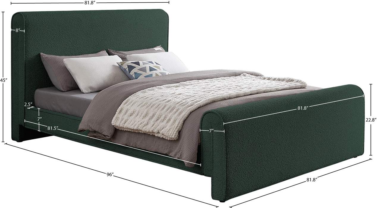 Meridian Furniture - Stylus Green Boucle Fabric Upholstered King Bed (3 Boxes) - StylusGreen-K - GreatFurnitureDeal