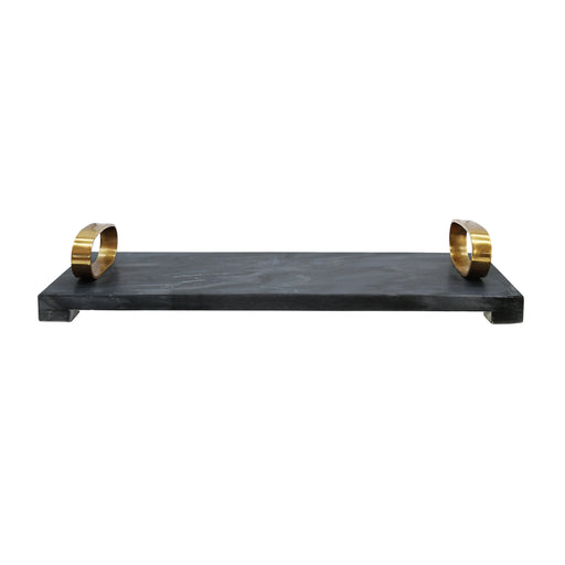 Worlds Away - Black Marble Tray With Brass Oval Shaped Handle - TADEO BLK - GreatFurnitureDeal