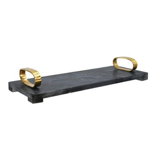 Worlds Away - Black Marble Tray With Brass Oval Shaped Handle - TADEO BLK - GreatFurnitureDeal
