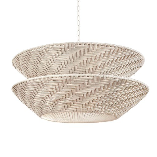 Worlds Away - Round Two-Tiered Pendant In Off-White Cotton Tape Weave - TAKODA - GreatFurnitureDeal