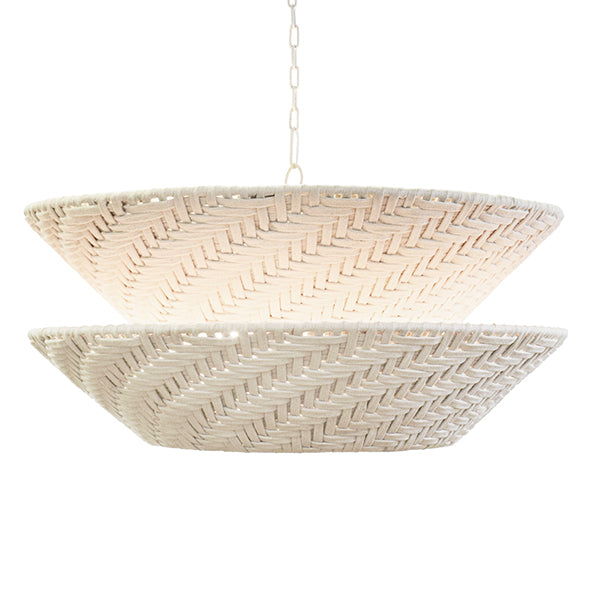 Worlds Away - Round Two-Tiered Pendant In Off-White Cotton Tape Weave - TAKODA - GreatFurnitureDeal