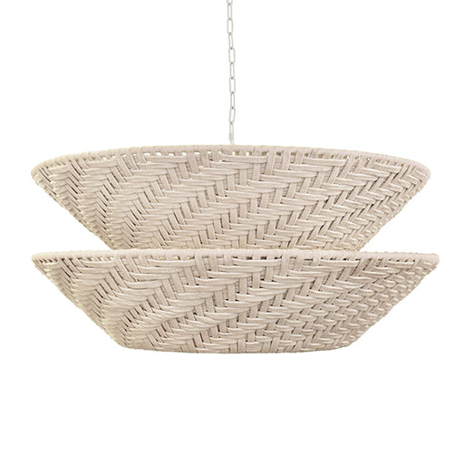 Worlds Away - Round Two-Tiered Pendant In Off-White Cotton Tape Weave - TAKODA - GreatFurnitureDeal