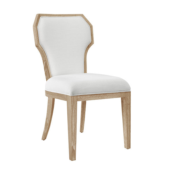 Worlds Away - Tally Dining Chair With Curved Angle Back In Cerused Oak With Performance White Linen Upholstery- TALLY CO