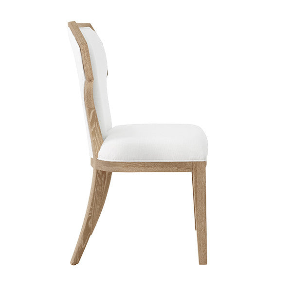 Worlds Away - Tally Dining Chair With Curved Angle Back In Cerused Oak With Performance White Linen Upholstery- TALLY CO