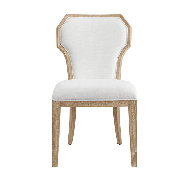 Worlds Away - Tally Dining Chair With Curved Angle Back In Cerused Oak With Performance White Linen Upholstery- TALLY CO