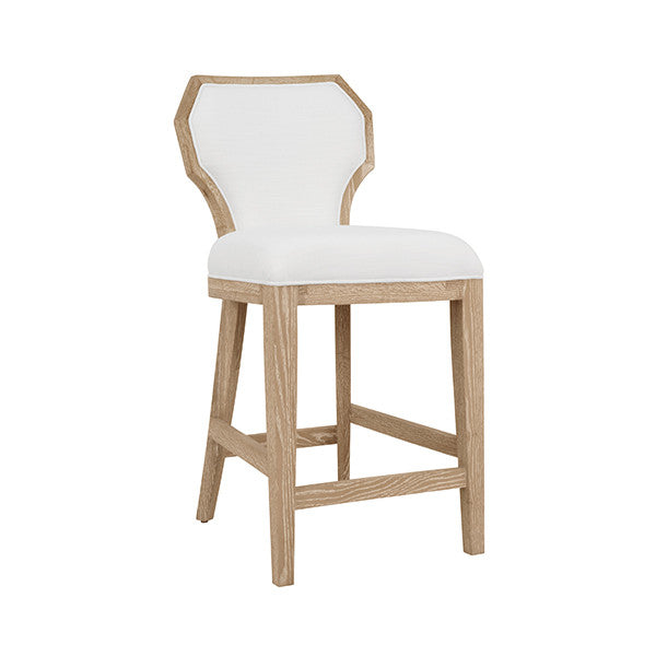 Worlds Away - Tally Counter Stool With Curved Angle Back In Cerused Oak With Performance White Linen Upholstery - TALLY CS CO