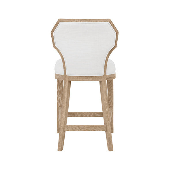 Worlds Away - Tally Counter Stool With Curved Angle Back In Cerused Oak With Performance White Linen Upholstery - TALLY CS CO