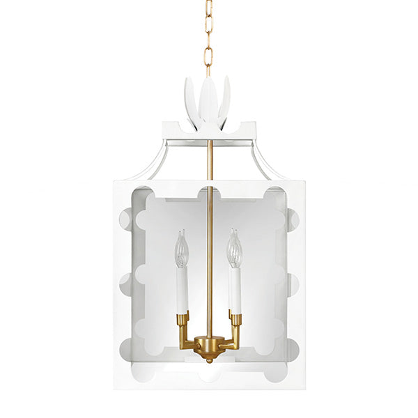 Worlds Away - Handpainted Tole Lantern Pendant With Scallop Edge In White - TALULA WH - GreatFurnitureDeal