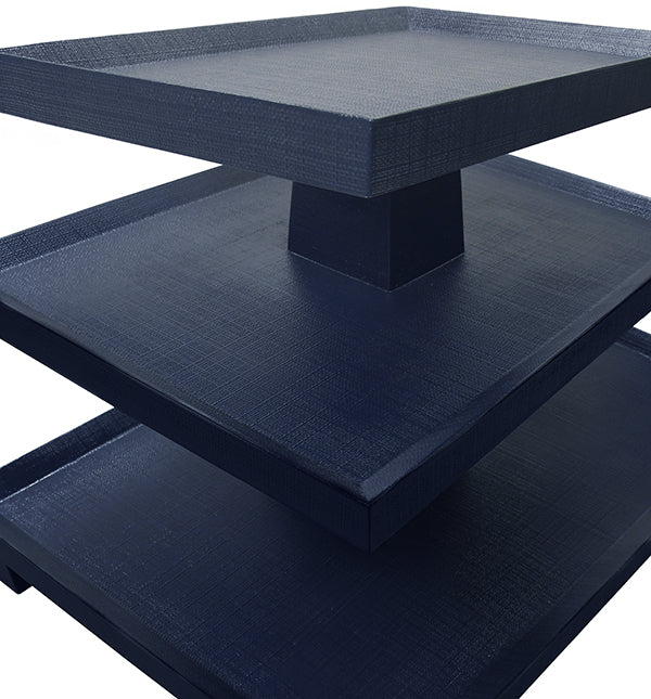 Worlds Away - Tatiana Three Tier Center Column Side Table in Textured Navy - TATIANA NVY - GreatFurnitureDeal