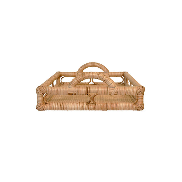 Worlds Away - Rectangular Natural Rattan Tray With Open Oval Detail Sides - TATUM - GreatFurnitureDeal