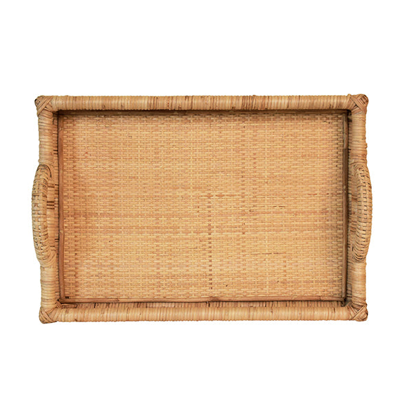 Worlds Away - Rectangular Natural Rattan Tray With Open Oval Detail Sides - TATUM - GreatFurnitureDeal