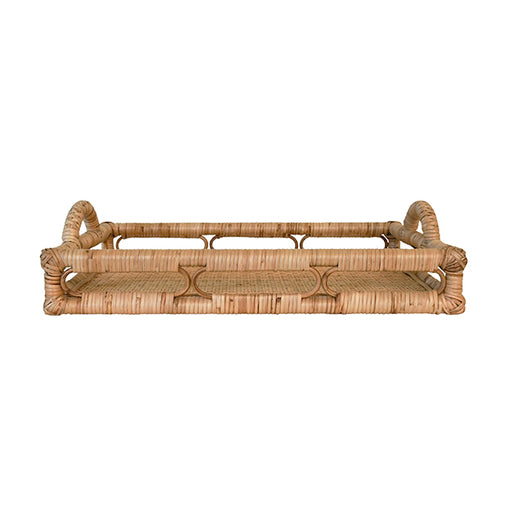 Worlds Away - Rectangular Natural Rattan Tray With Open Oval Detail Sides - TATUM - GreatFurnitureDeal