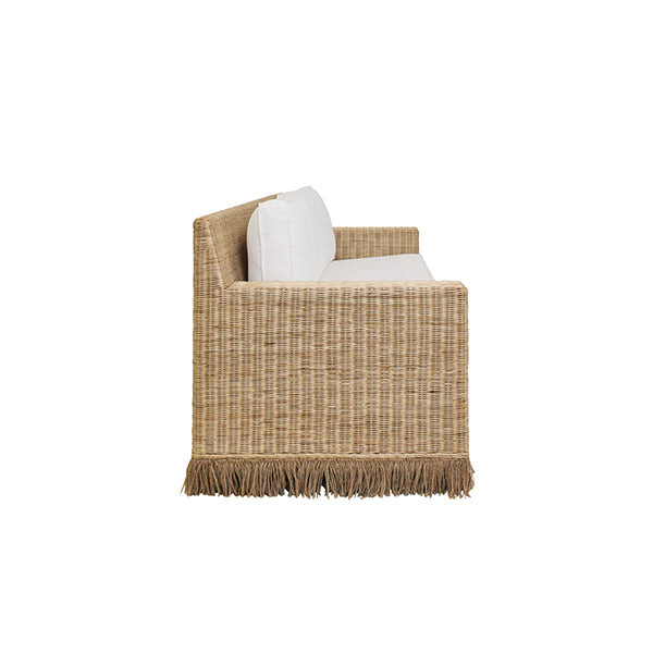 Worlds Away - Lawson Style Sofa In Natural Rattan With Fringe Skirt And Ivory Linen Cushions - TENNY WH - GreatFurnitureDeal