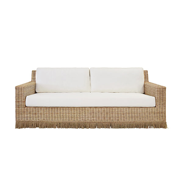 Worlds Away - Lawson Style Sofa In Natural Rattan With Fringe Skirt And Ivory Linen Cushions - TENNY WH - GreatFurnitureDeal