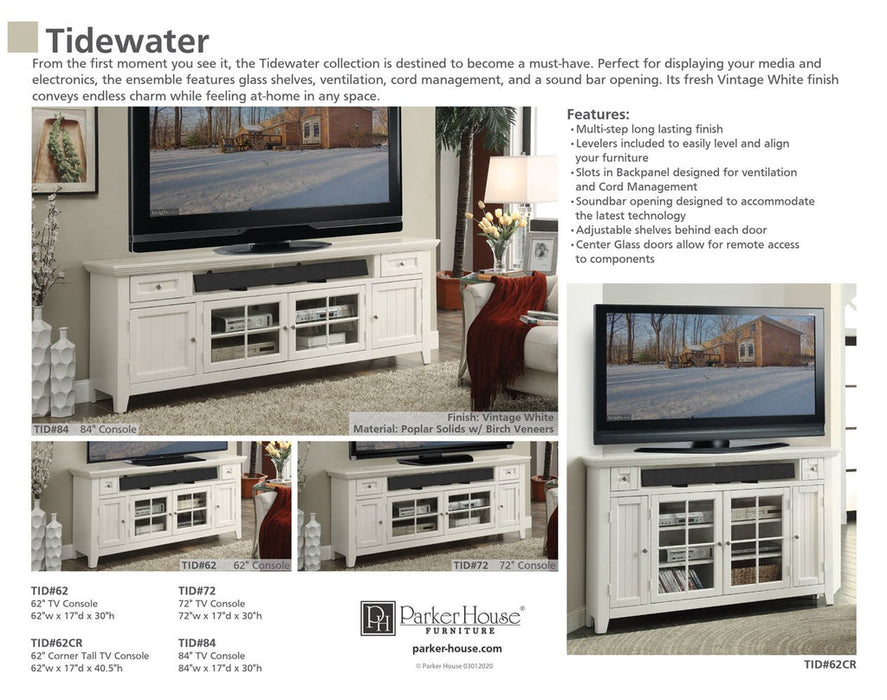 Parker House - Tidewater 62 in TV Console in Vintage White - TID#62 - GreatFurnitureDeal