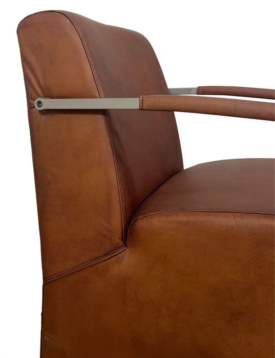GJ Styles - Bock Chair with Metal Arms in Light Brown Leather - TR141
