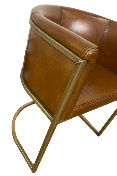 GJ Styles - Enrique Brown Leather Armchair with Brass Frame - TR146