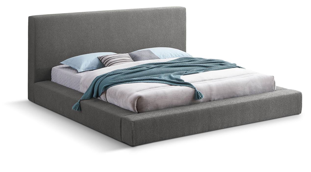 Meridian Furniture - Terra Grey Boucle Fabric Upholstered King Bed - TerraGrey-K - GreatFurnitureDeal