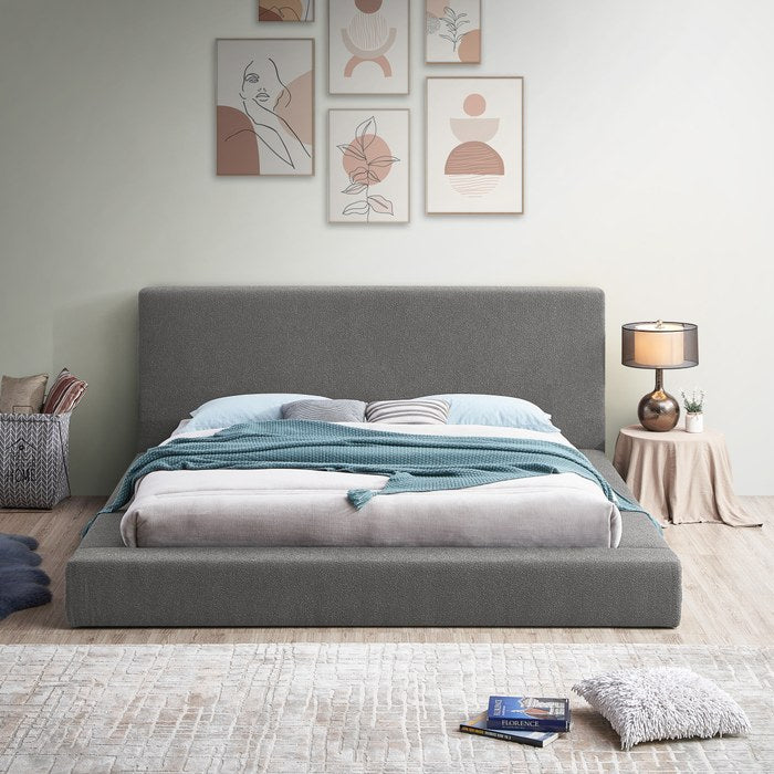 Meridian Furniture - Terra Grey Boucle Fabric Upholstered King Bed - TerraGrey-K - GreatFurnitureDeal
