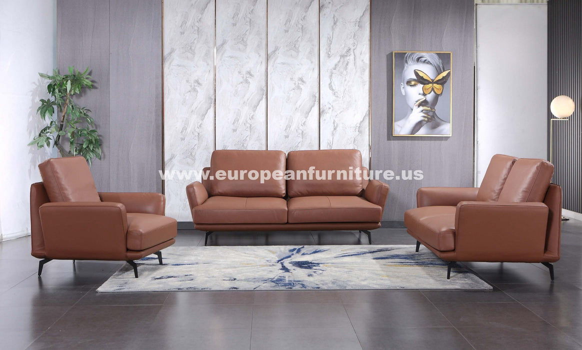 European Furniture - Tratto Sofa Russet Brown Italian Leather - EF-37455-S